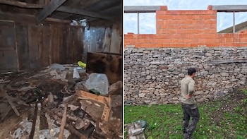 Virgilio enseña su cabaña en plena montaña asturiana (Hilu_aventura)