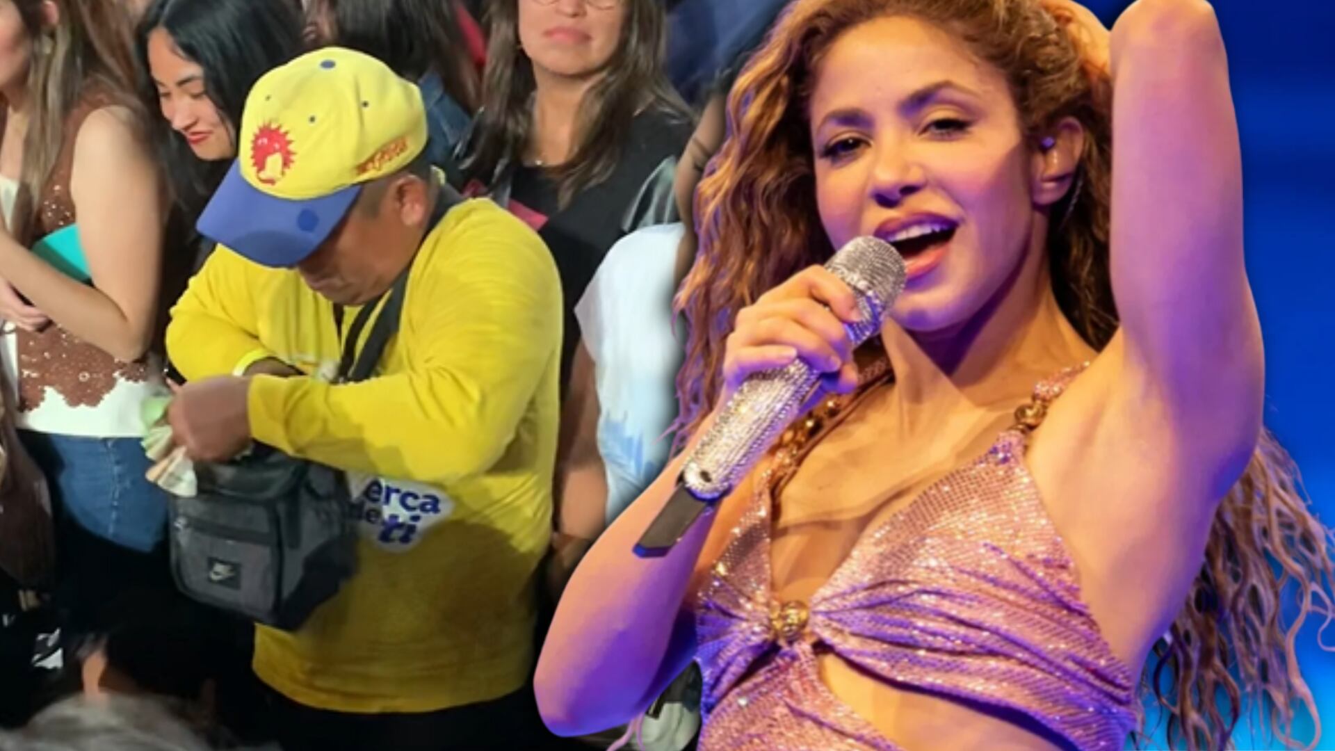 El heladero peruano recorrió el Estadio Nacional ofreciendo sus productos durante el concierto de Shakira, demostrando ingenio y creatividad para generar ingresos. Foto: Composición Infobae Perú