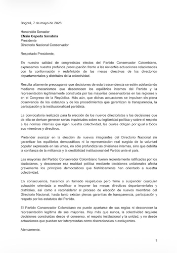 La carta pide suspender cualquier actuación orientada a modificar o imponer nuevas mesas directivas mientras no existan garantías de transparencia, participación y respeto por las normas internas del partido - crédito X
