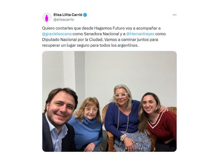 El mensaje de Lilita Carrió para comunicar que va a acompañar a Hagamos Futuro en las próximas elecciones