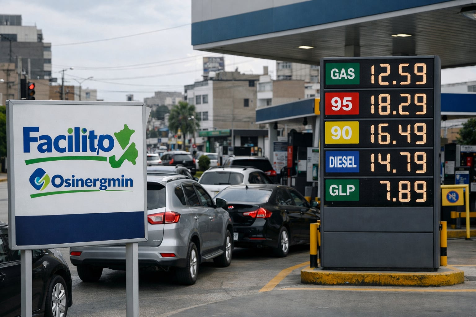 Osinergmin, a través de su plataforma Facilito, informa los precios de combustibles en una estación de servicio urbana de Lima, con valores para gasolina, diésel y GLP. (Imagen Ilustrativa Infobae)