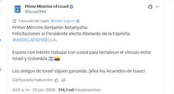 El primer ministro de Israel, Benjamín Netanyahu, felicitó a Abelardo de la Espriella por su victoria en las elecciones presidenciales de Colombia - crédito @IsraeliPM/X
