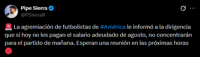 América de Cali le debería los salarios de agosto a todos sus jugadores, pese al buen momento deportivo - crédito @PSierraR/X
