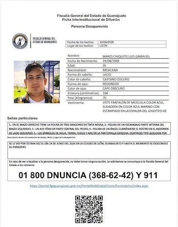 Luis Gamaliel Mares Chiquito estudiante desaparecido muerto León Guanajuato