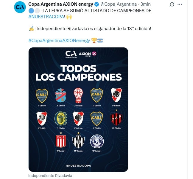 Todos los campeones de la Copa Argentina