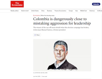 Columna de Opinión Juan Manuel Santos - crédito Captura de Pantalla The Economist
