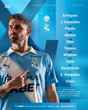 Alineación de Sporting Cristal para el partido ante Comerciantes Unidos por Liga 1. Crédito: Instagram Sporting Cristal.