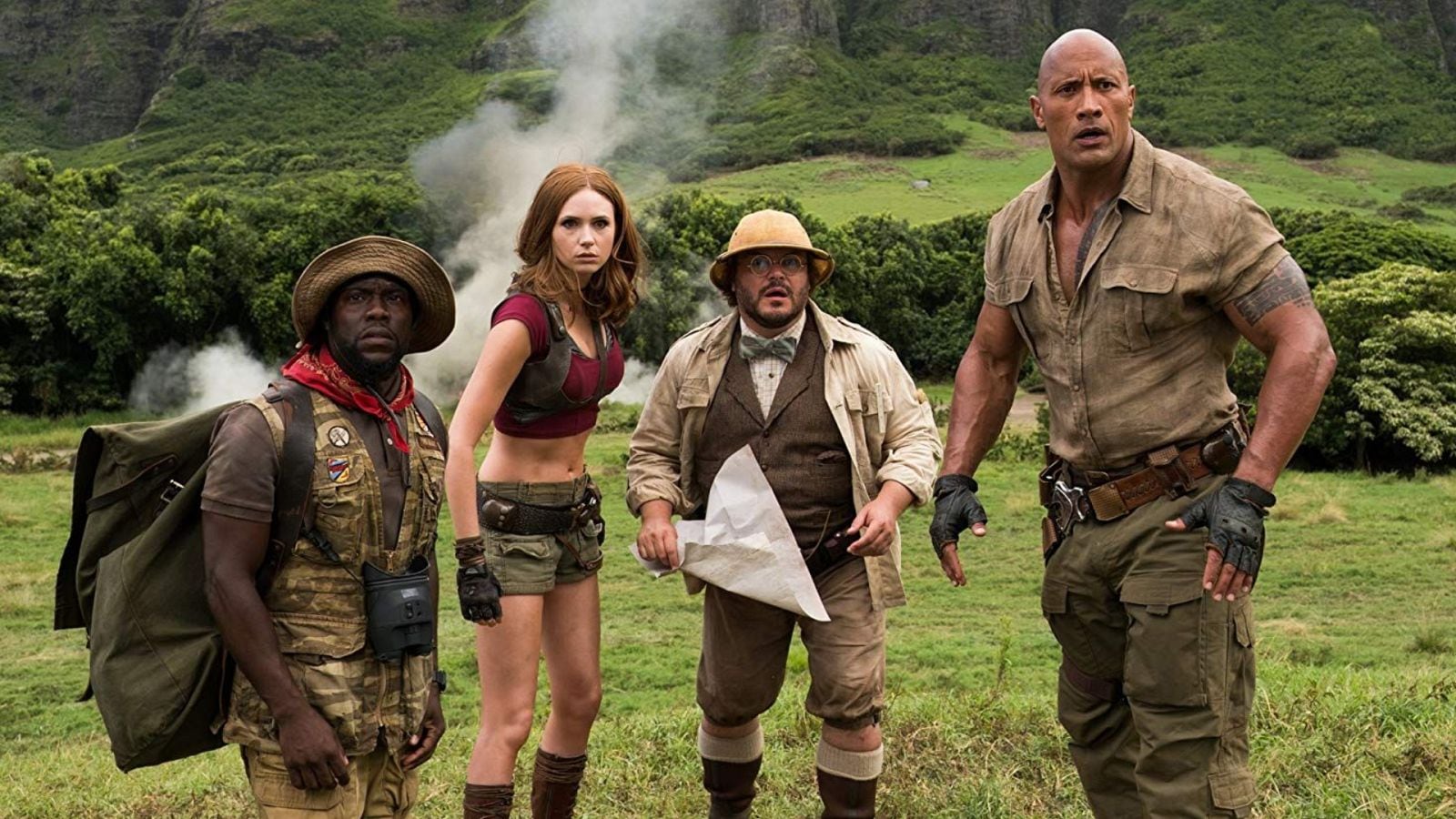 Kevin Hart, Karen Gillan, Jack Black y Dwayne Johnson en