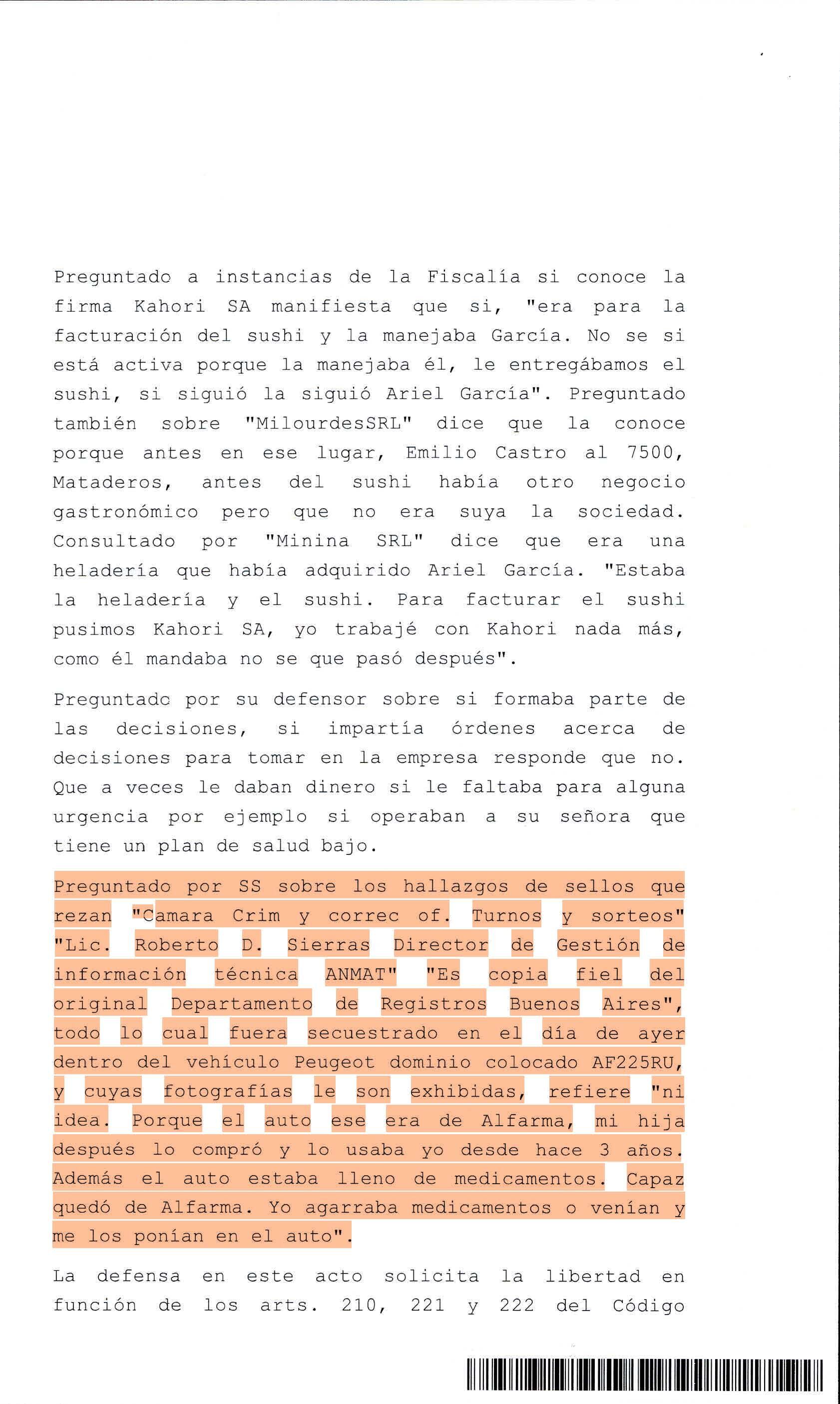 Declaración de Nilda Furfaro, madre de Ariel García Furfaro