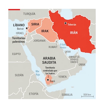 Mapa de Irán y su red de alianzas en Medio Oriente