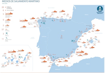 Distribución de los medios marítimos y aéreos de Salvamento Marítimo