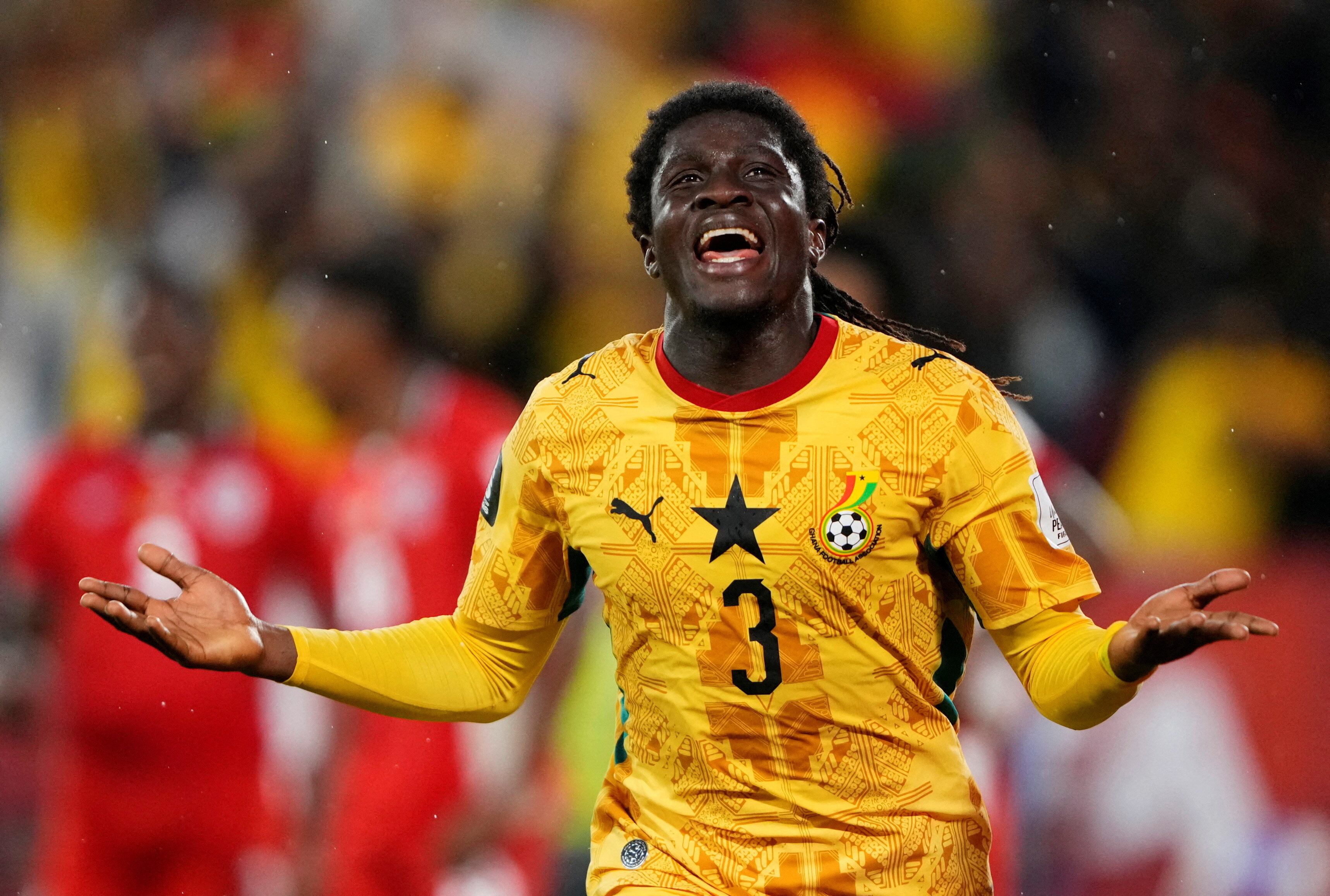 Fútbol - Copa Mundial de la FIFA 2026 - Grupo L - Ghana contra Panamá - Estadio de Toronto, Toronto, Canadá - 17 de junio de 2026. Caleb Yirenkyi, de Ghana, celebra tras marcar el primer gol. IMAGN IMAGES vía Reuters/Kevin Sousa
