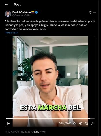 Daniel Quintero hizo una publicación