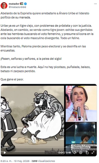 Matador criticó la batalla política entre Abelardo de la Espriella y Álvaro Uribe en Colombia - crédito @Matador000/X