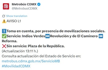 Avance en tiempo real de las diversas líneas de la red de transporte público capitalino.