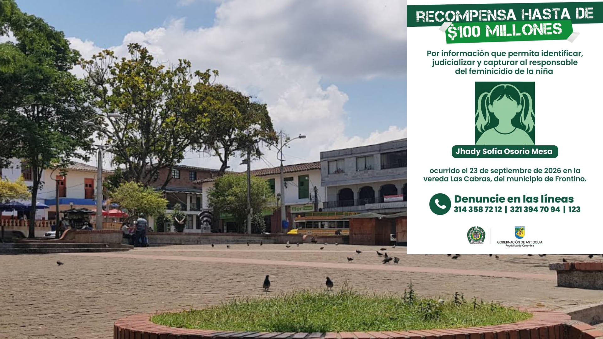 Gobernador de Antioquia ofreció recompensa de $100 millones por información sobre el asesinato de la niña Jhady Sofía Osorio Mesa