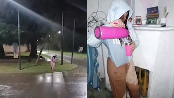 Salió bajo la lluvia con termo y mate para visitar a su amiga, sufrió una fuerte caída y el video se viralizó en TikTok