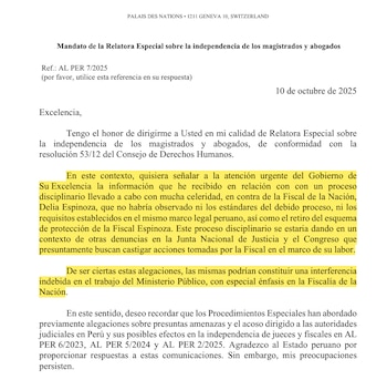 Carta de la Relatora Especial