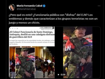 La senadora Cabal criticó duramente el comportamiento de la funcionaria en el desfile de Santo Domingo - crédito @MariaFdaCabal/X