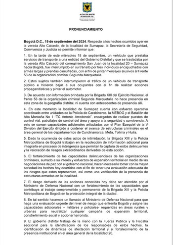 Este es el comunicado oficial