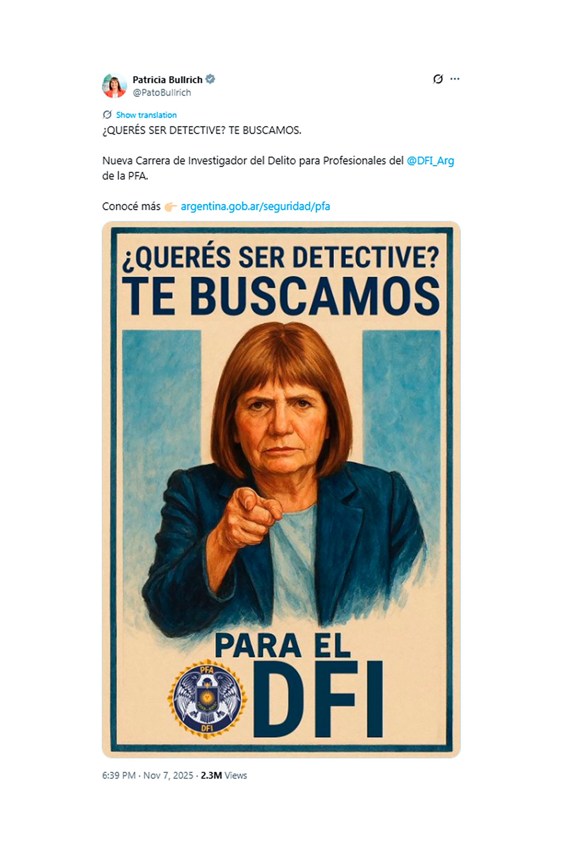 El tuit de Patricia Bullrich