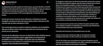 Gustavo Petro convocó a la ciudadanía a movilizarse el 14 de octubre en defensa del salario mínimo y el acceso a los alimentos - crédito @petrogustavo/X