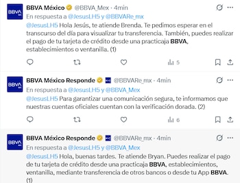 BBVA respondió a algunos usuarios, pidiendo esperar el transcurso del día para visualizar sus movimientos. (Captura: X)