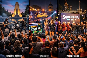 Concierto de rock en Parque La Bombilla. Concierto de 'La Sonora Dinamita' en Iztacalco. Concierto de 'Soberana Nache' en Azcapotzalco.