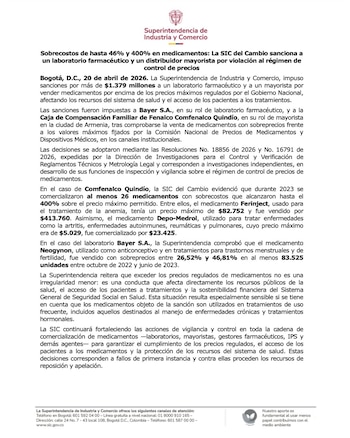 Comunicado de la SIC - crédito SIC