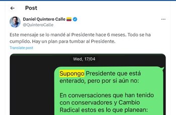 Daniel Quintero compartió un mensaje
