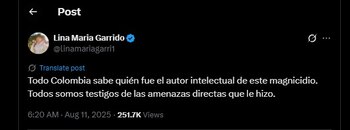 Lina Garrido escribió controversial mensaje