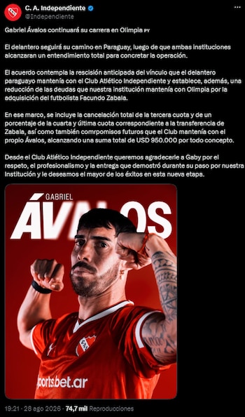 Gabriel Ávalos dejó Independiente y se sumó a Olimpia