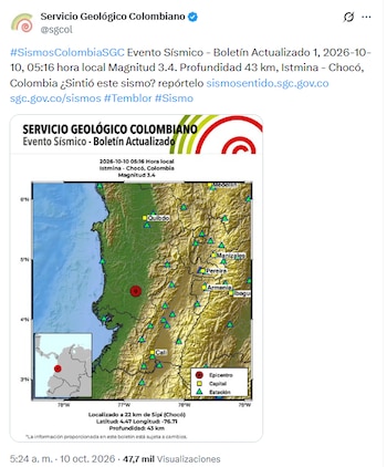 En Chocó volvió a temblar tras terremoto en Panamá - crédito @sgcol/X