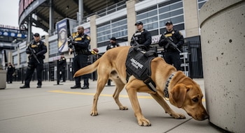 Perros detectores de explosivos realizarán