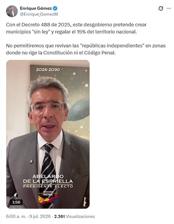 Gómez compartió el video la mañana del jueves 9 de julio de 2026 vía X - crédito @Enrique_GomezM/X