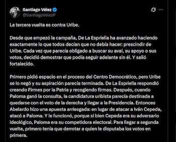 Santiago Vélez - crédito @SantiagoVelezP/X