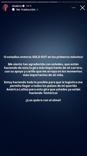 Shakira confirmó que trabaja fuertemente para que su gira llegue a más países de Latinoamérica - crédito @shakira/IG
