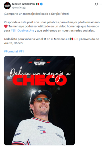 Afición mexicana arropa a Checo en redes sociales