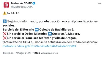 Crédito: X @MetrobusCDMX