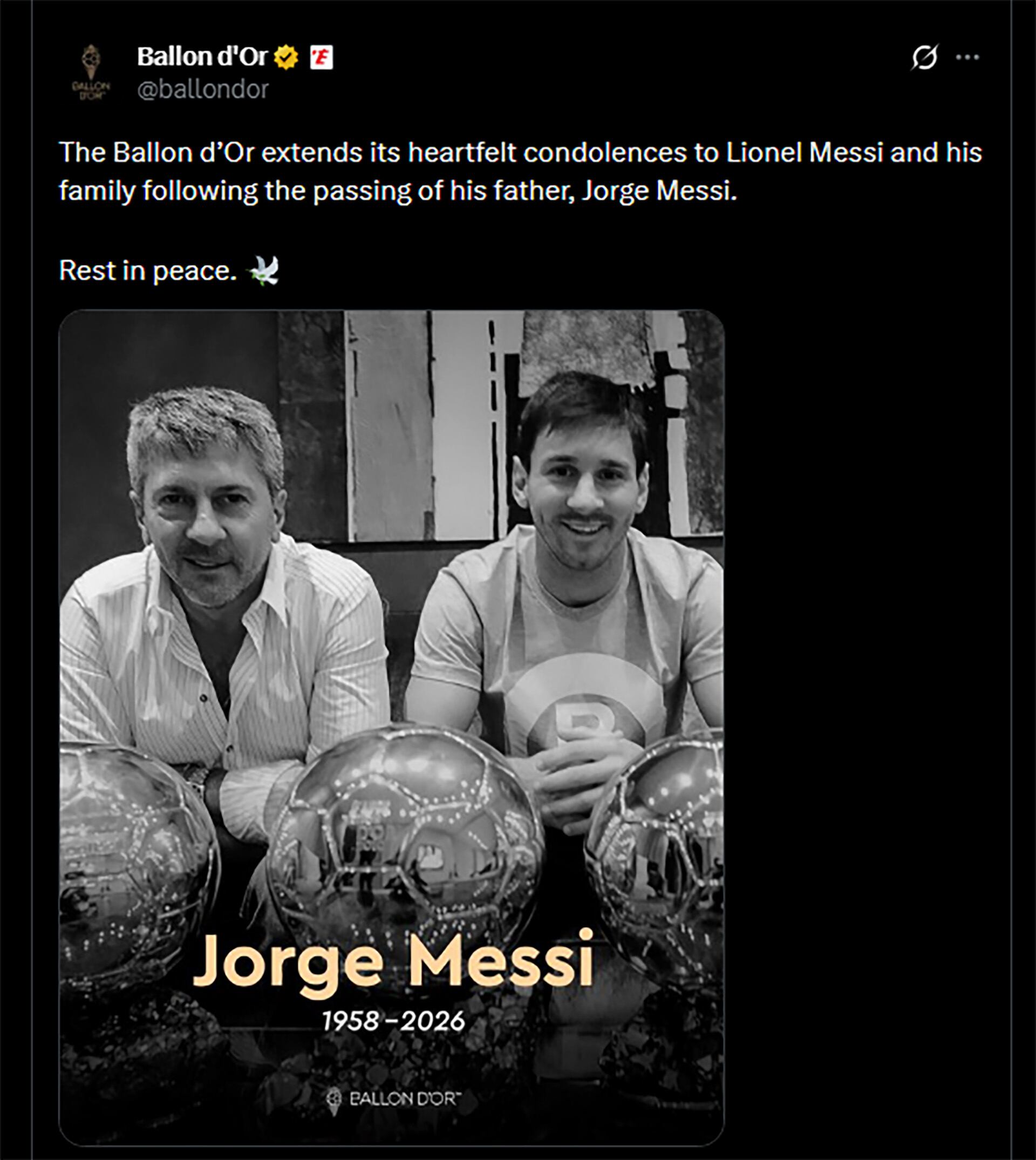 Mensajes por el fallecimiento de Jorge Messi