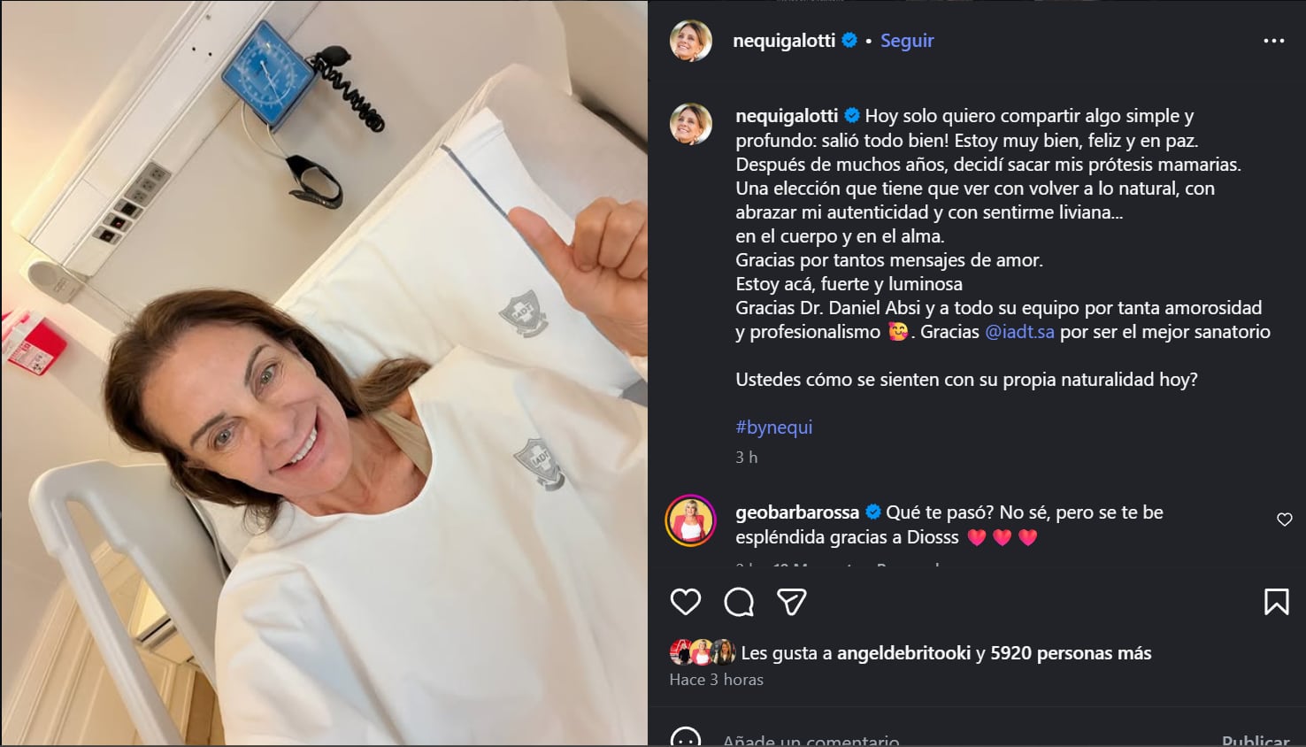 Nequi Galotti se sometió a una cirugía y contó el motivo de la decisión: “Abrazar mi autenticidad”