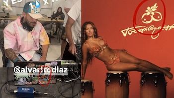 Un sticker de Tropicoqueta en el computador de Feid apareció en un video promocional junto a Álvaro Díaz - crédito @Julianaayala06/ X - @feid / Instagram