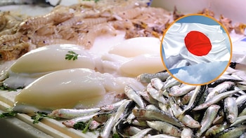 Pescado fresco y una bandera