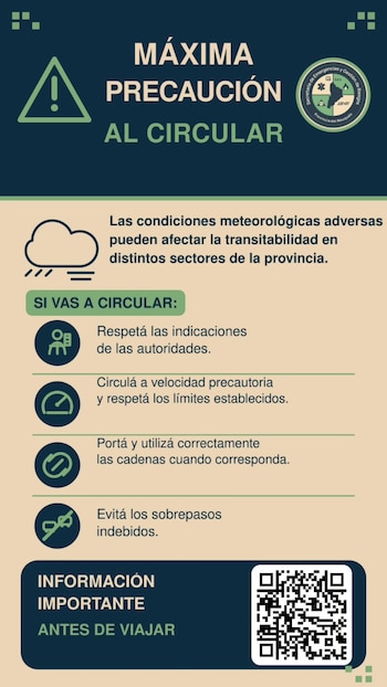 Las autoridades de Neuquén advirtieron que la doble tracción no reemplaza el uso de cadenas en rutas de montaña con nieve y hielo