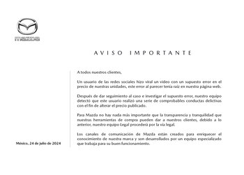 Comunicado de Mazda respecto a