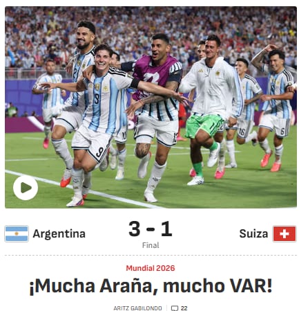 Diario As hizo énfasis en Álvarez y el VAR