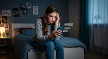 Niño usando tablet con expresión de concentración forzada