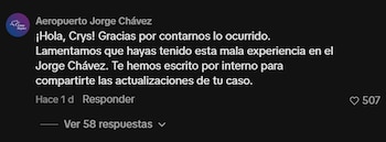 Respuesta del Aeropuerto Jorge Chávez/LAP al caso que se viralizó en TikTok.
