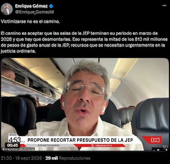 Enrique Gómez habló sobre la JEP - crédito @Enrique_GomezM/X