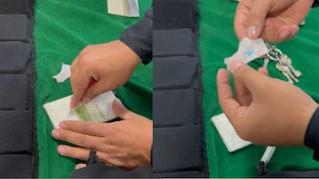 El narcotest que se realizó arrojó positivo luego que la sustancia convirtiera la película rosada de color azul - crédito Mebog